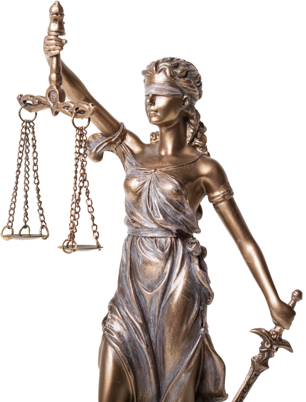 Bronze Lady Justice holding sword and scales